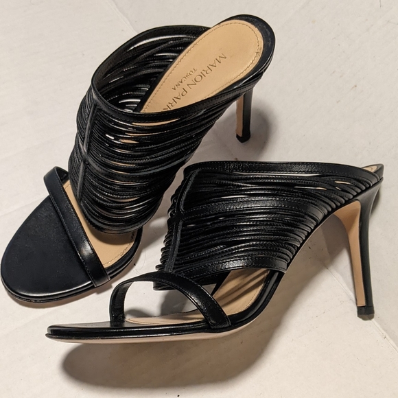 Marion Parke Strapy Slide Black Leather Heel Sandals 37.5 7 - Picture 2 of 8
